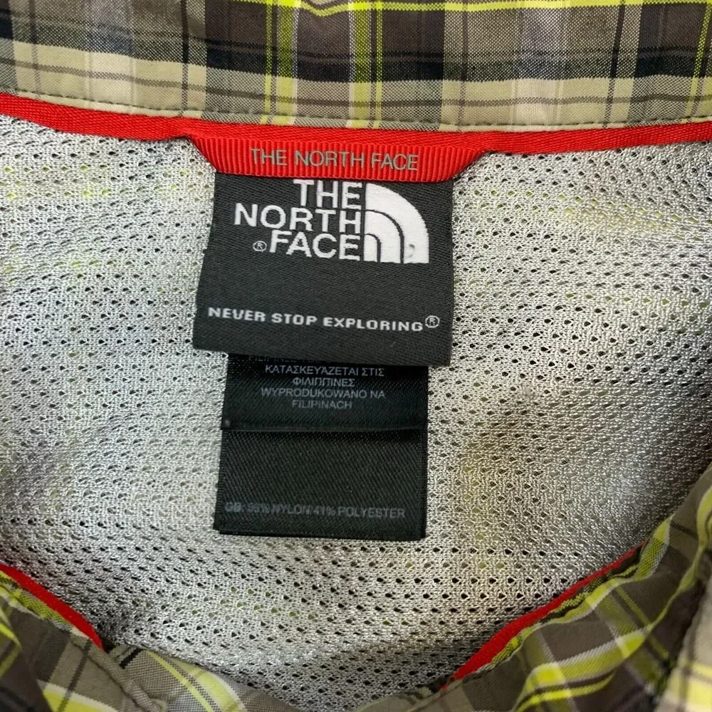 The North Face Button Up Shirt Mens L Large Yellow Pine Knot Woven Nylon Blend